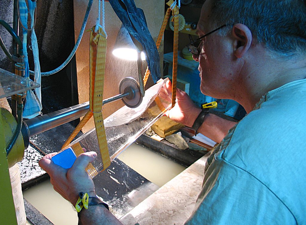 The classic method of glass engraving on a machine.
